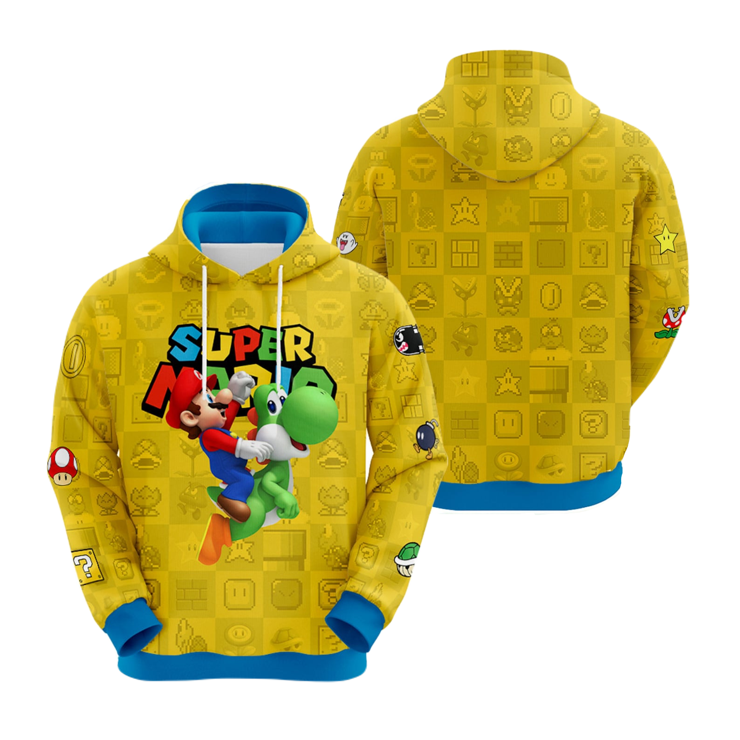 Mario Hoodie Super Mario Rides Yoshi Game Items Hoodie Yellow Unisex