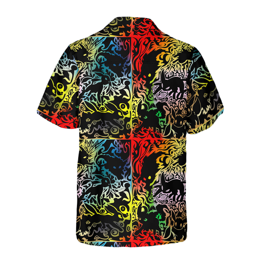 PKM Hawaii Shirt Eevee Different Evolution Forms Silhouette Pattern Aloha Shirt Black Unisex