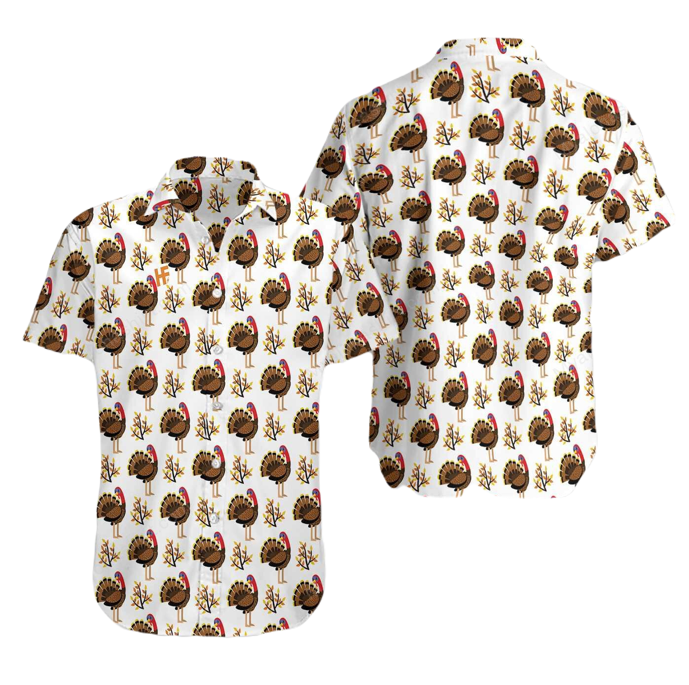 Thanksgiving Hawaii Shirt Autumn Cute Turkey Birds Aloha Shirt White Unisex