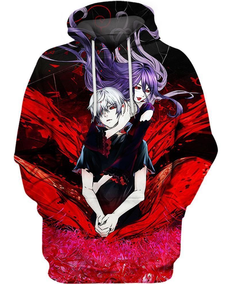 Tokyo Ghoul Shirt Tokyo Ghoul Kaneki Ken And Rize Lycoris Radiata Flower Red Hoodie Anime Hoodie Adult Full Print