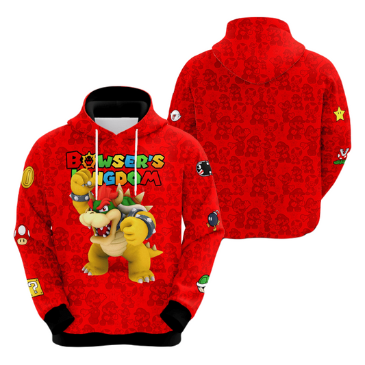 Mario Hoodie Bowser's Kingdom Mario Luigi Toad Pattern Hoodie Red Unisex