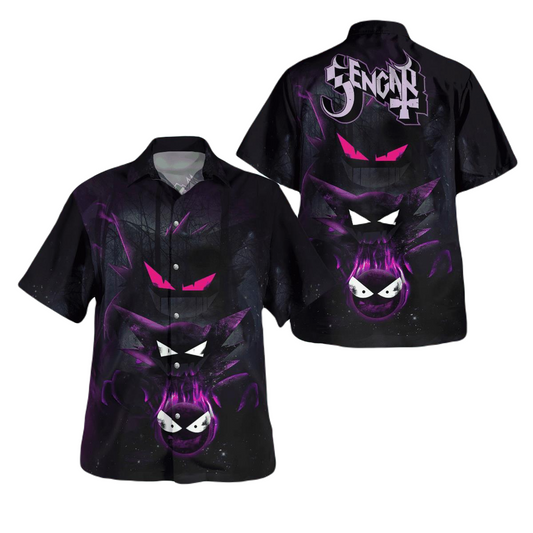 PKM Hawaii Shirt Gengar Evil PKM Evolution Aloha Shirt Black Unisex