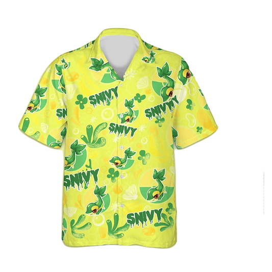 PKM Hawaii Shirt PKM Snivy Graphic Pattern Aloha Shirt Yellow Unisex