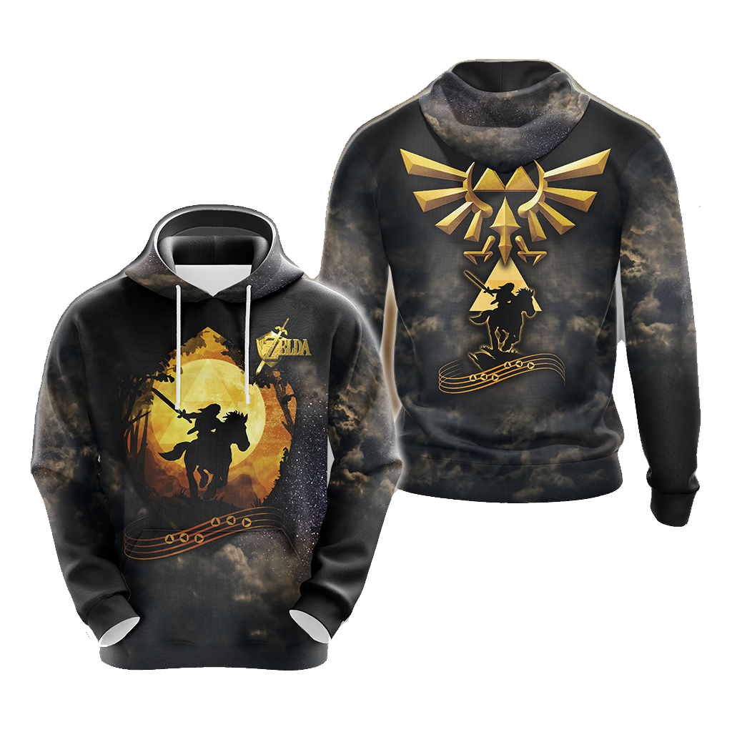 The Legend Of Zelda Hoodie The Royal Crest Link Silhouette T-shirt Black Gold Unisex