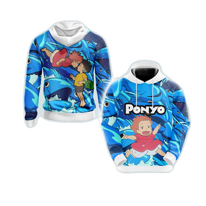 SGhibli Hoodie Ponyo And Sosuke Graphic Hoodie Blue Unisex