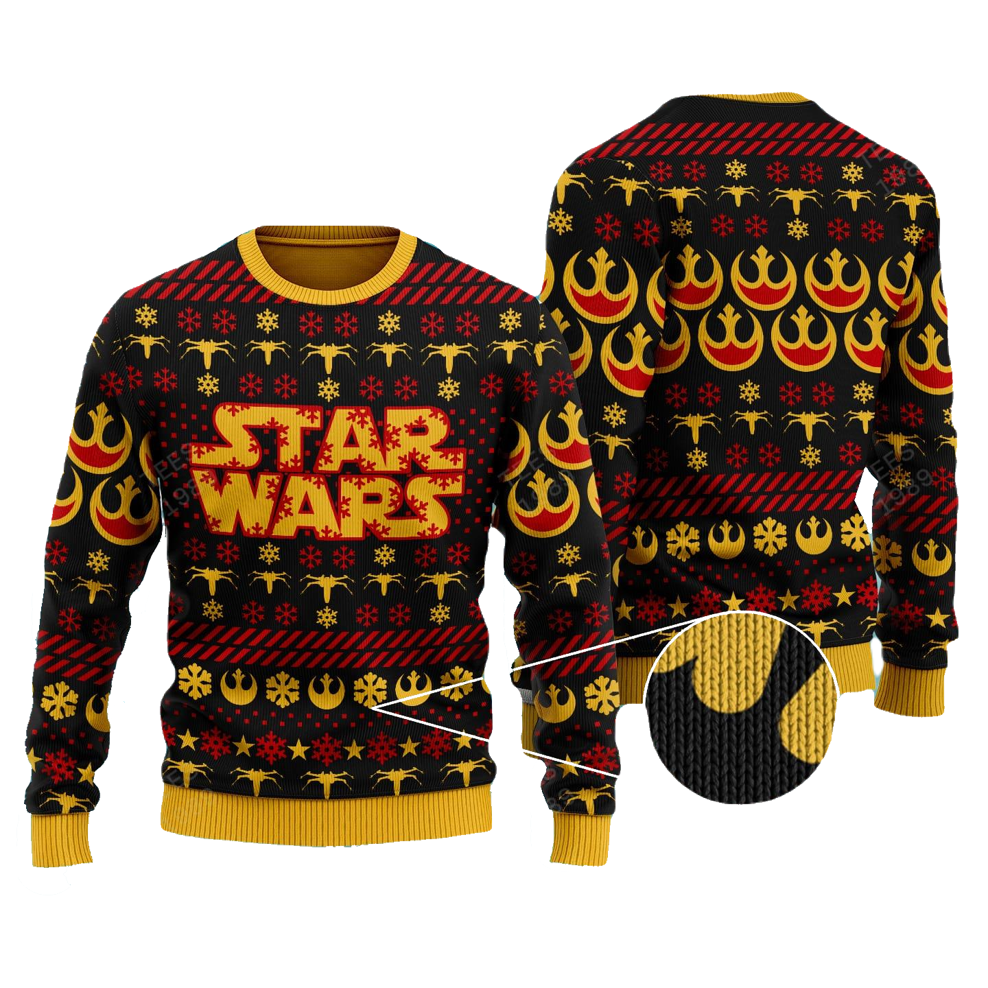 SW Sweatshirt SW Rebel Alliance Snowflakes Pattern Sweatshirt Black Yellow Unisex