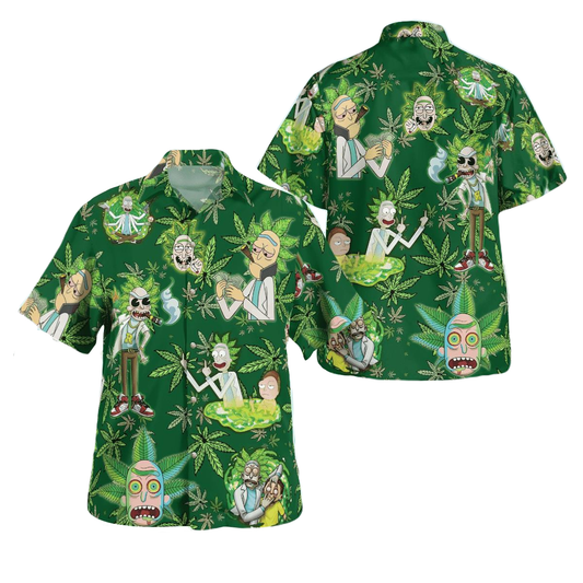 Rick and Morty Hawaii Shirt Rick And Morty Weed Aloha Shirt Green Unisex Adults New Release