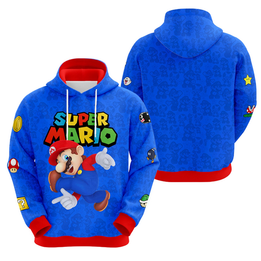 Mario Hoodie Super Mario Luigi Toad Pattern Hoodie Red Blue Unisex