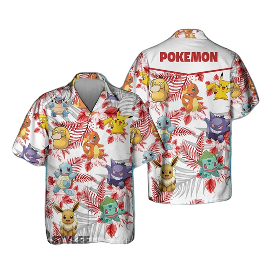 PKM Hawaii Shirt Gengar Eevee Pikachu PKM Pattern Aloha Shirt Colorful Unisex