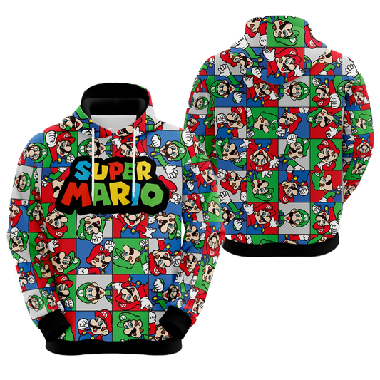 Mario Hoodie Super Mario And Luigi Pattern Hoodie Red Green Unisex