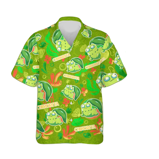 PKM Hawaii Shirt PKM Chikorita Graphic Pattern Aloha Shirt Green Unisex