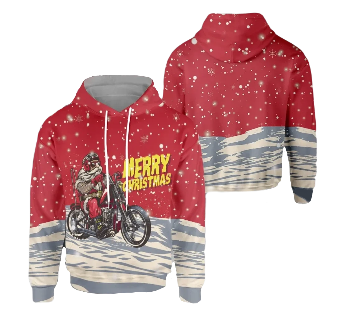 Motorcycle Hoodie Motorcycle Santa Merry Christmas Hoodie Red Gray Unisex