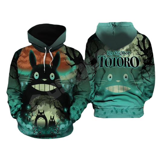 SGhibli Hoodie My Neighbour Totoro Graphic Hoodie Black Green Unisex