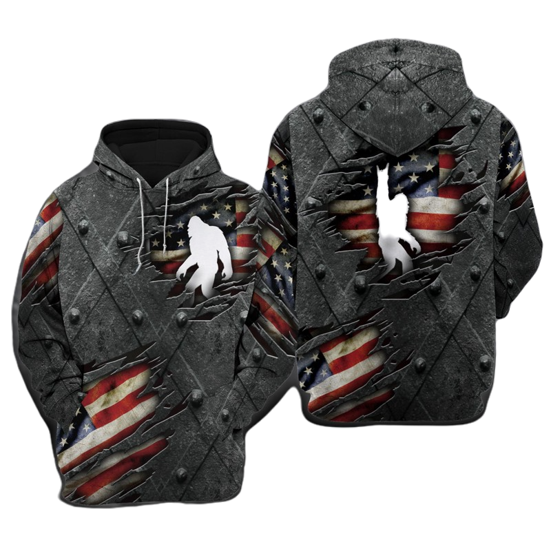 Bigfoot Hoodie Bigfoot Us Flag Pattern Hoodie Black Unisex