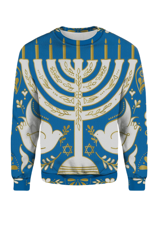 Hanukkah Sweatshirt Hanukkah Peace Pigoen Sweatshirt White Blue Unisex