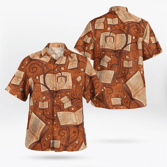Book Hawaiian Shirt Tree Of Book Vintage Brown Aloha Shirt