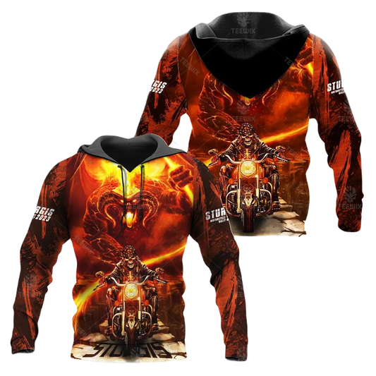 Motorcycle Hoodie Rally Evil Fire Biker Sturgis 2023 Hoodie Orange Unisex