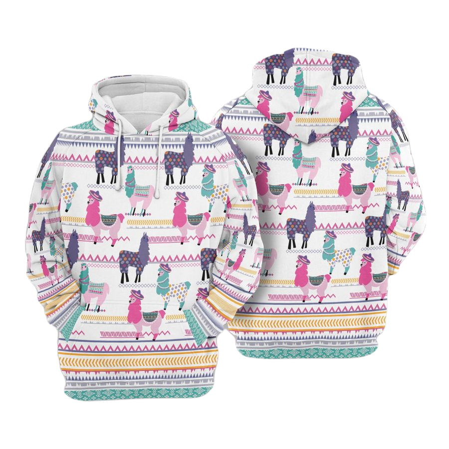 Llama Hoodie Llama With Styles Pattern Hoodie Colorful Unisex