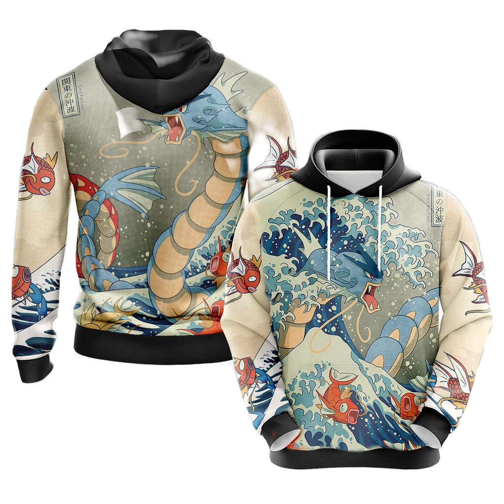 PKM Hoodie Gyarados Tsunami Wave Graphic Hoodie Colorful Unisex