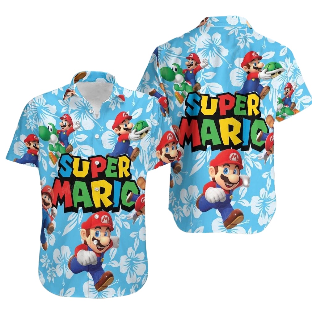 Mario Hawaii Shirt Super Mario Tropical Flowers Pattern Aloha Shirt Bl ...