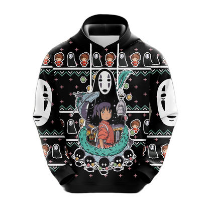 SGhibli Hoodie Spirited Away Chihiru No Face Graphic Hoodie Black Unisex