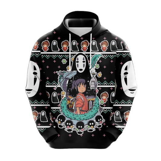 SGhibli Hoodie Spirited Away Chihiru No Face Graphic Hoodie Black Unisex