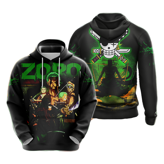 One Piece Hoodie Zoro Logo Ninja Guy T-shirt Black Green Unisex