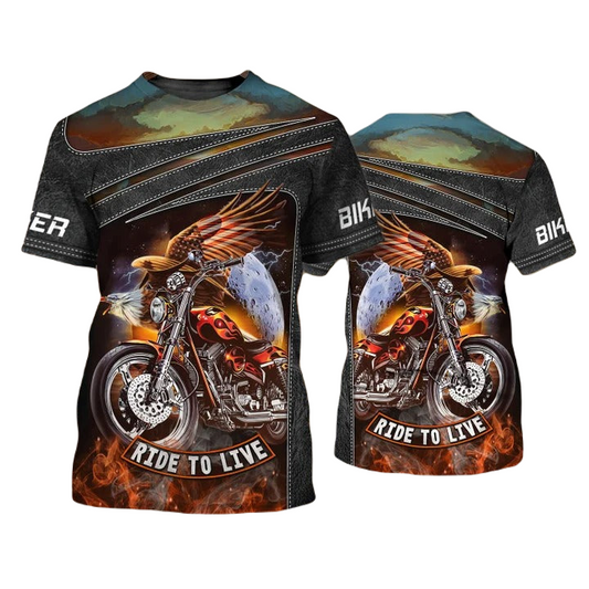 Motorcycle T-shirt Motorcycle Eagle Biker Graphic T-shirt Black Gray Unisex