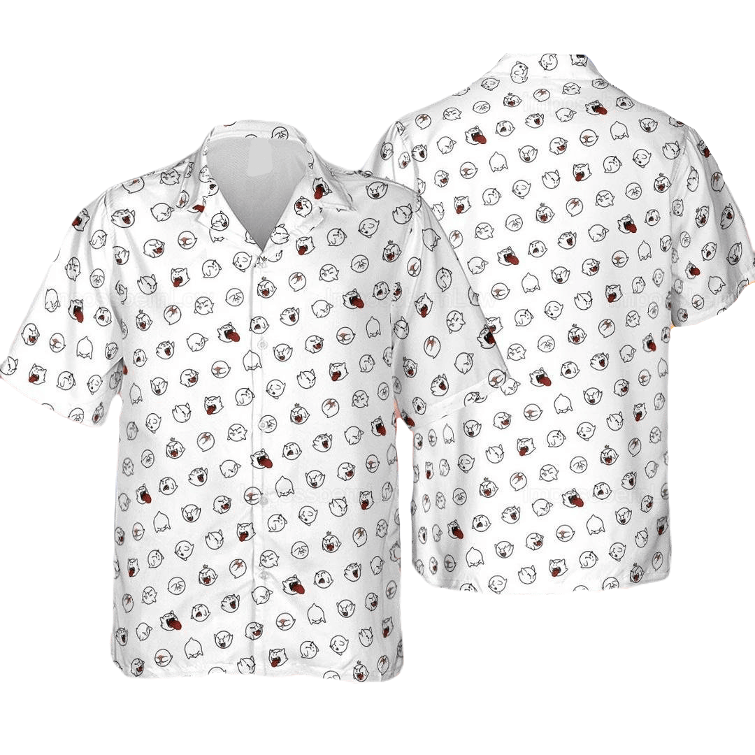 Mario Hawaii Shirt Super Mario Boo Pattern Aloha Shirt White Unisex