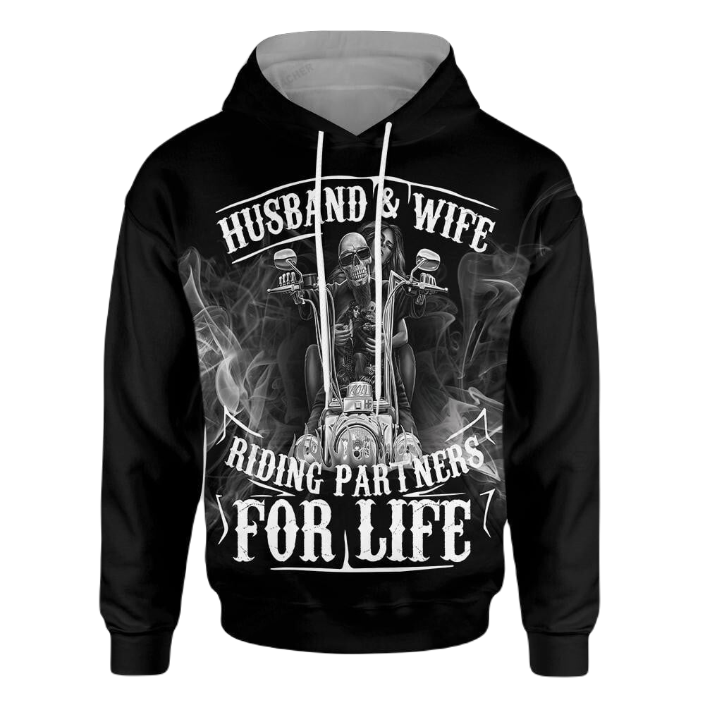 Motorcycle Hoodie Motorcycle Husband And Wife Riding Partners For Life Hoodie Black Unisex