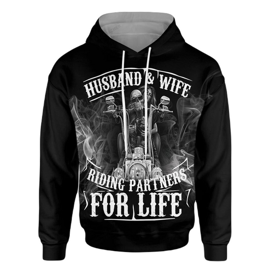 Motorcycle Hoodie Motorcycle Husband And Wife Riding Partners For Life Hoodie Black Unisex