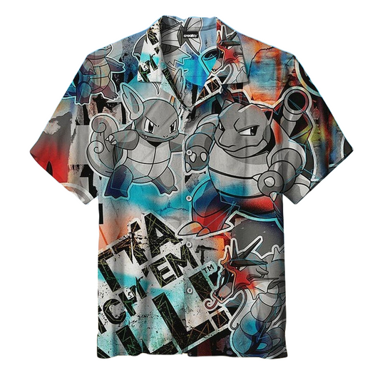 PKM Hawaii Shirt PKM Squirtle Evolution Graffiti Aloha Shirt Gray Unisex