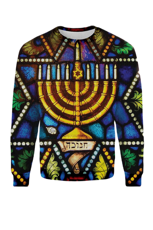 Hanukkah Sweatshirt Hanukkah Stained Glass Art Sweatshirt Colorful Unisex