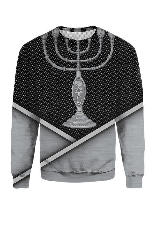 Hanukkah Sweatshirt Hanukkah Sliver Menorah Sweatshirt Black Gray Unisex