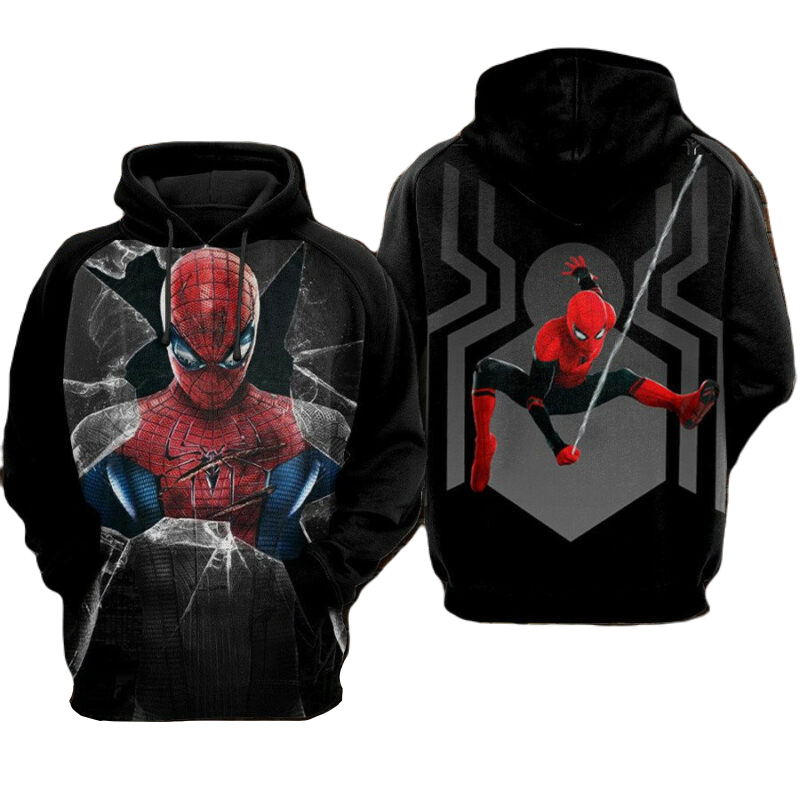 Spiderman Hoodie MV Spiderman Breaking Through Glass Hoodie Black Unisex