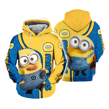 Minion Hoodie Minion Bob With Teddy Bear Hoodie Yellow Blue Unisex