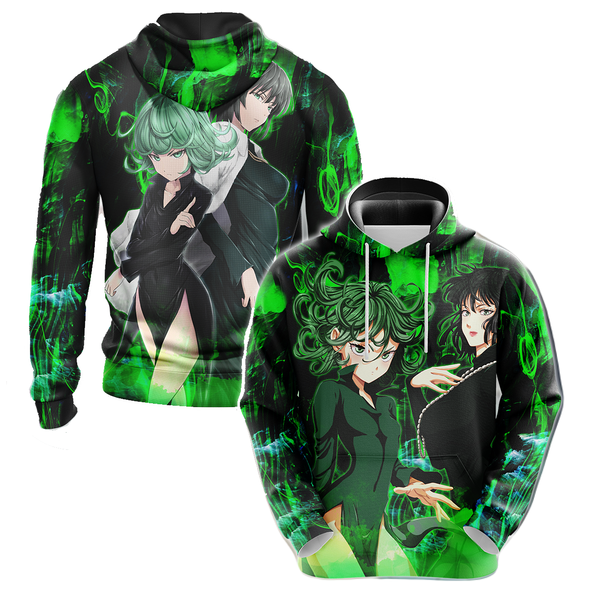 One Punch Man Hoodie One Punch Man Tatsumaki And Fubuki Sister T-shirt Black Green Unisex