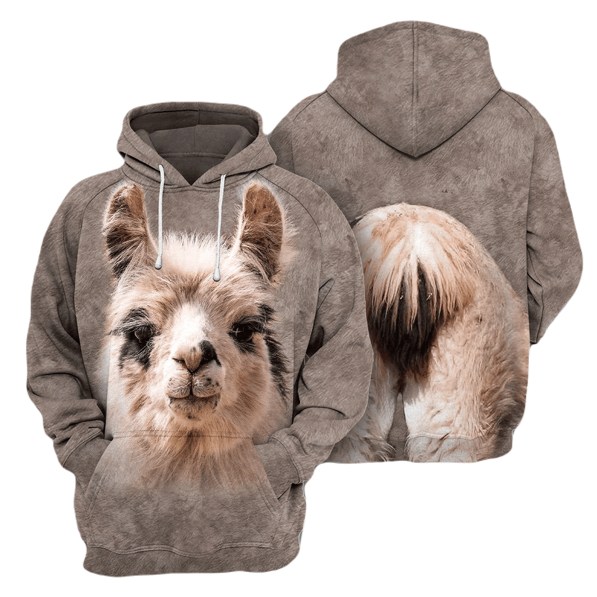 Llama Hoodie Llama Head And Butt Fur T-shirt Gray Unisex