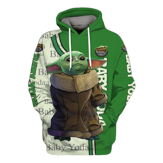 SW Hoodie Baby Yoda Graphic Pattern Hoodie White Green Unisex