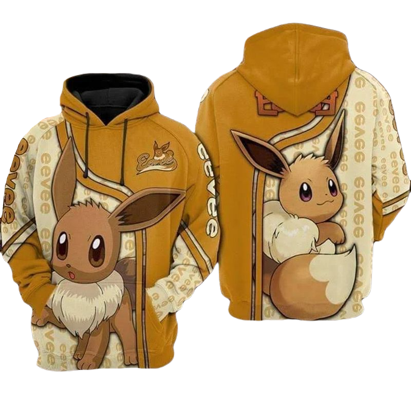 PKM Hoodie Cute Eevee Pokemon Graphic Hoodie Orange Unisex