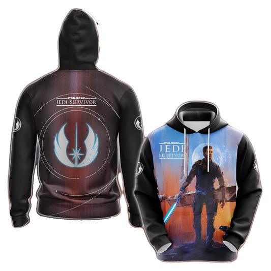 SW Hoodie Jedi Survivor Graphic Hoodie Black Blue Unisex