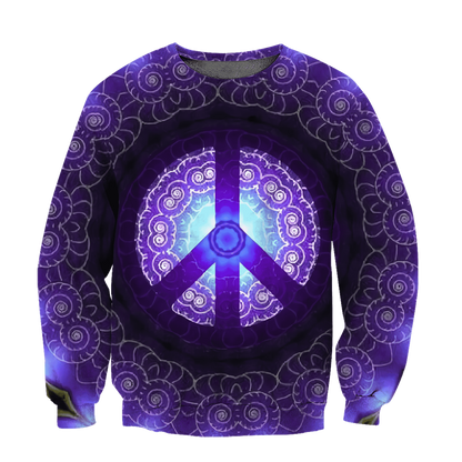  Hippie Sweatshirt Peace Symbol Mandala Pattern Ocean Blue Sweatshirt Hoodie Adult Full Size