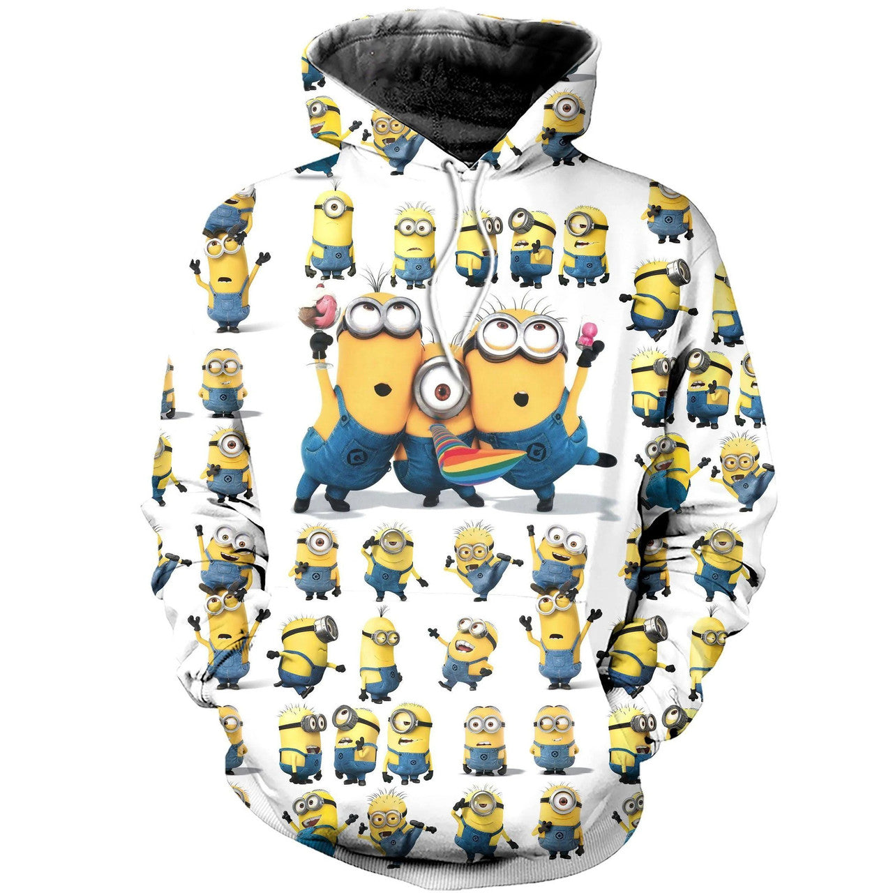 Minion Hoodie All Minions Dacing Poses Pattern Hoodie White Unisex