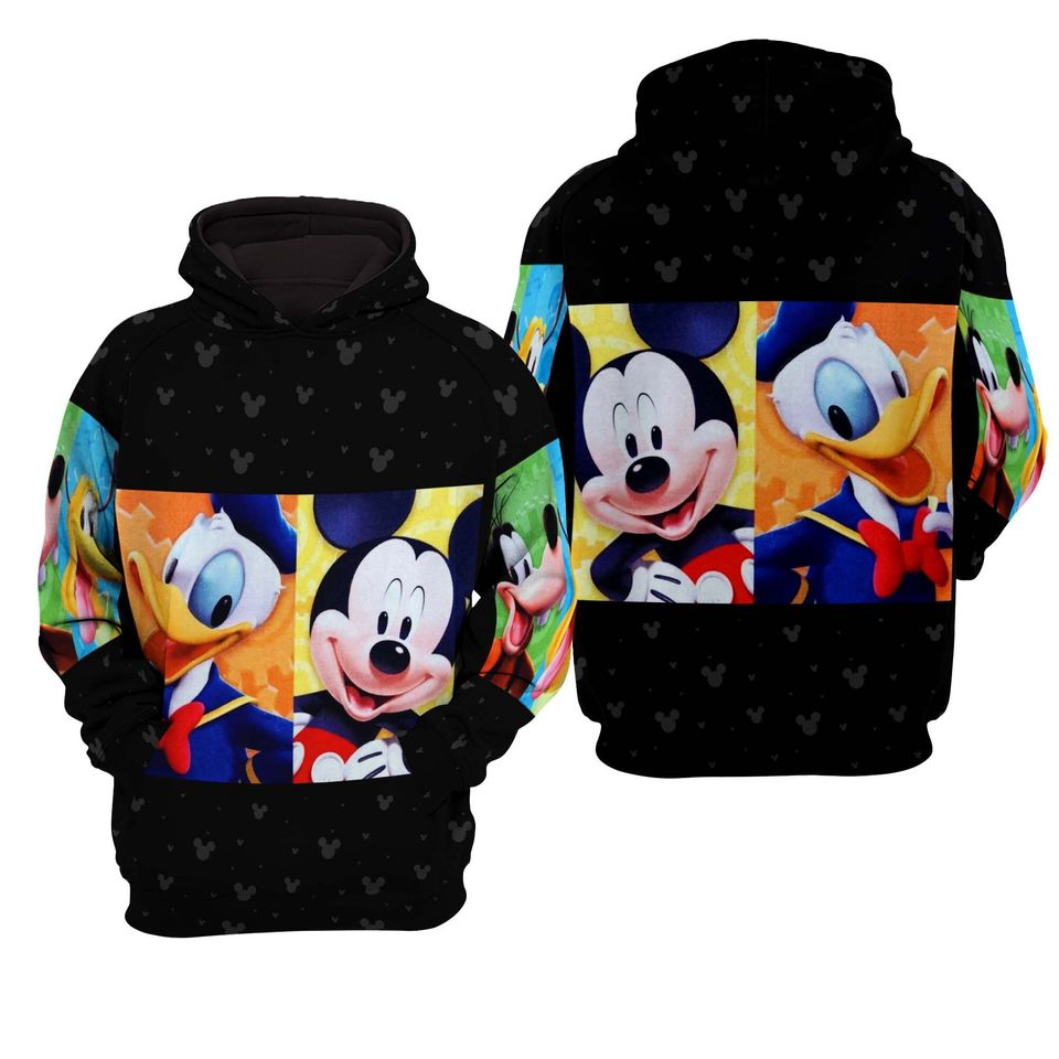 DN MK Hoodie MK Donald Pluto And Goofy Graphic Hoodie Black Unisex