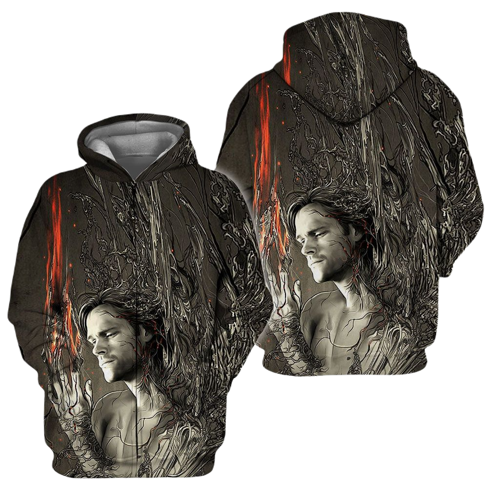 Supernatural Zip Hoodie Supernatura Sam Character Zip Hoodie Brown Unisex