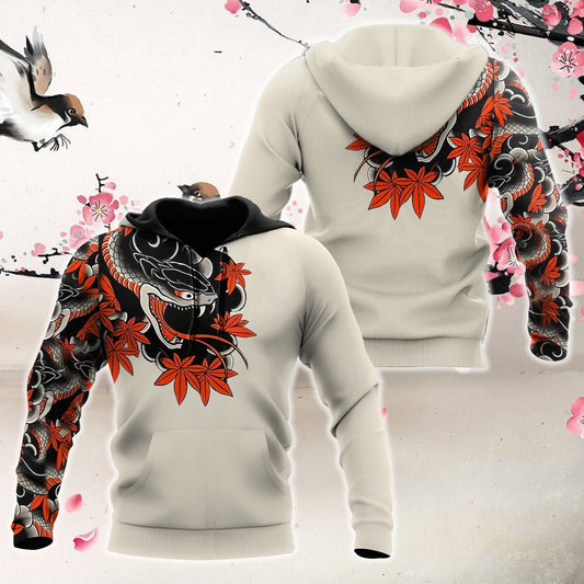  Japan T-shirt Japan Culture Japanese Snake Hebi Art Tattoo White T-shirt Hoodie Adult Full Print