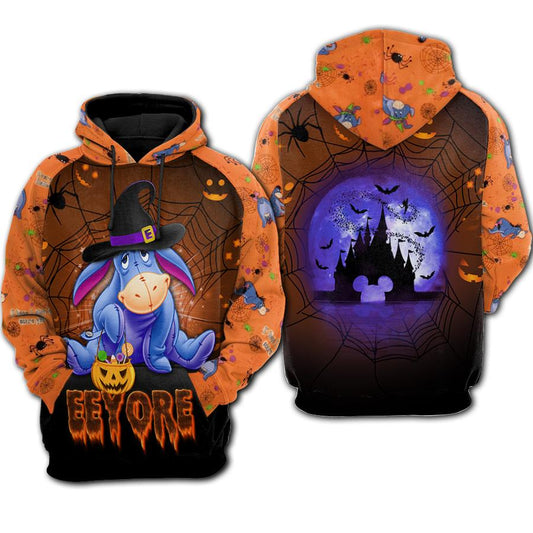 DN Halloween Hoodie Witch Eeyore Halloween Night Orange Hoodie Winnie The Pooh Hoodie