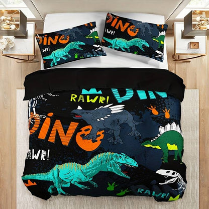 Dinosaur Bedding Set Dino Rawr Fossil Graphic Pattern Duvet Covers Black Blue Unique Gift