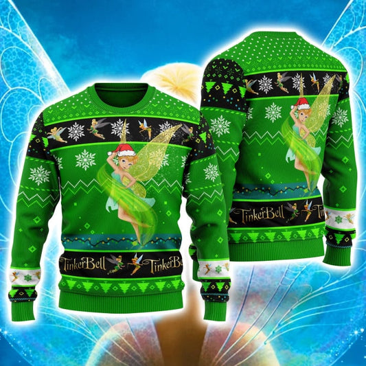 Tinkerbell Sweatshirt Tinker Bell Christmas Pattern Sweatshirt Green Unisex