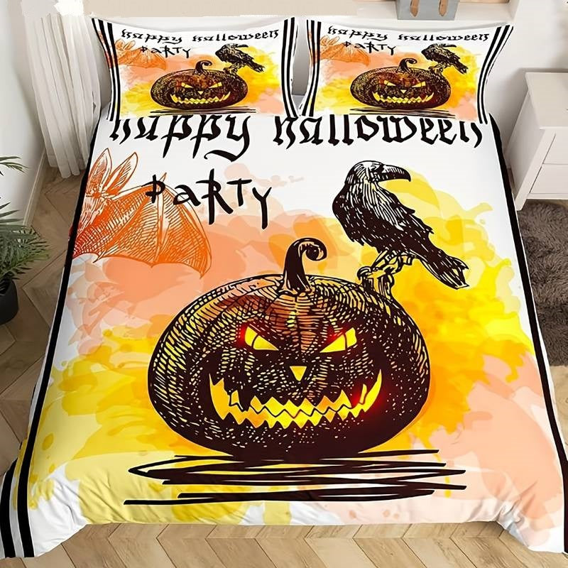 Halloween Bedding Set Happy Halloween Party Pupkin Crow Duvet Covers White Orange Unique Gift